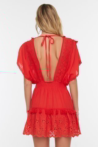 Vestido com folhos Vermelho