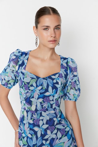 Robe patineuse fleurie - Bleu