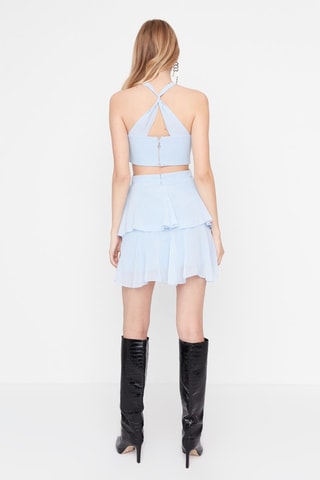 Vestido com folhos - Azul-celeste