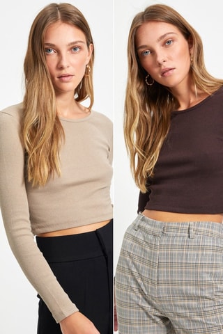2 t-shirts cropped - Bege e castanho