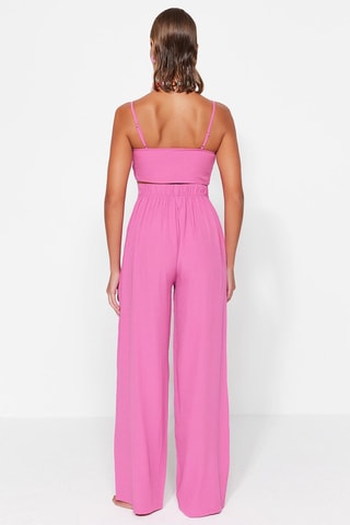 Crop top e calças wide legs de cintura subida - Rosa