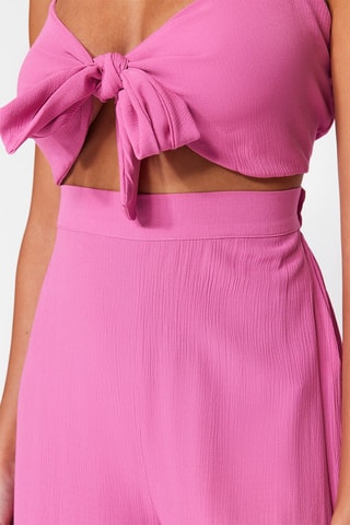 Crop top e calças wide legs de cintura subida - Rosa