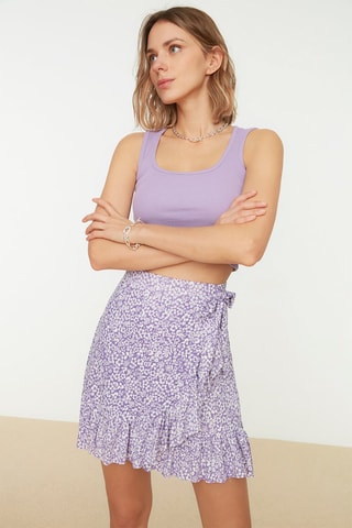 Saia traçada de cintura subida Malva e branco