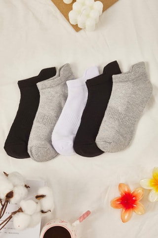 5 pares de meias curtas - Preto, cinzento e branco