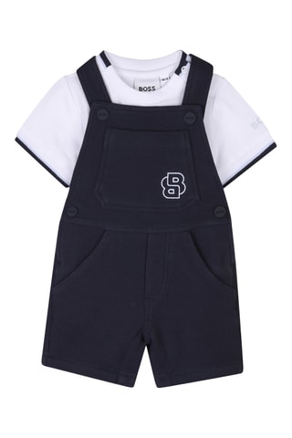T-shirt e salopette - Bianco e navy - Boss