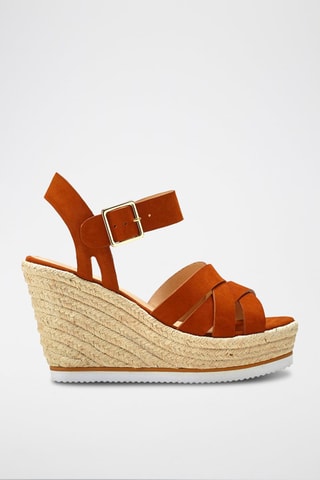 Sandalias de piel bovina de nobuk de cuña Ziza - Camel