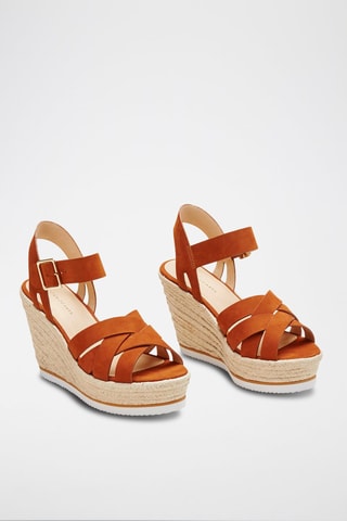 Sandalias de piel bovina de nobuk de cuña Ziza - Camel