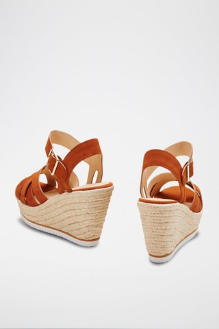 Sandalias de piel bovina de nobuk de cuña Ziza - Camel