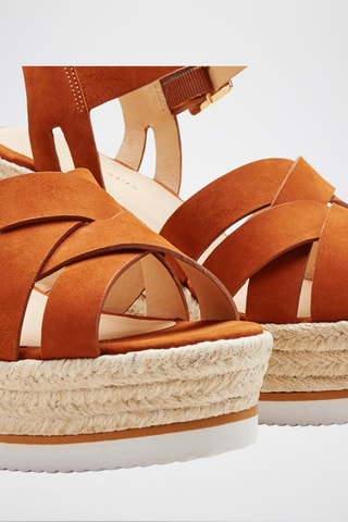 Sandalias de piel bovina de nobuk de cuña Ziza - Camel