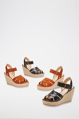 Sandalias de piel bovina de nobuk de cuña Ziza - Camel