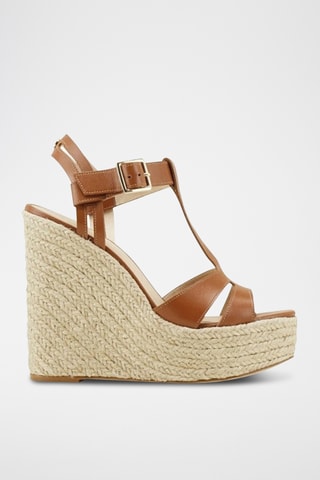 Sandalias de piel de cuña Zamea - Marrón