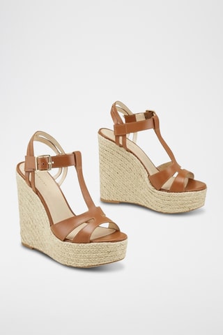 Sandalias de piel de cuña Zamea - Marrón