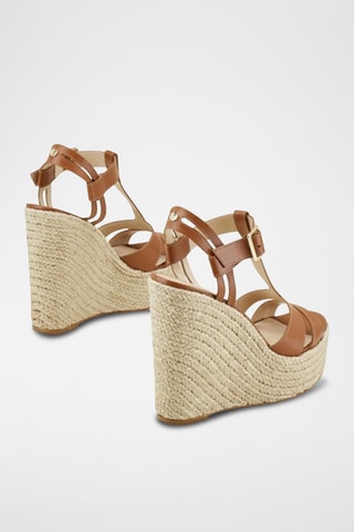 Sandalias de piel de cuña Zamea - Marrón