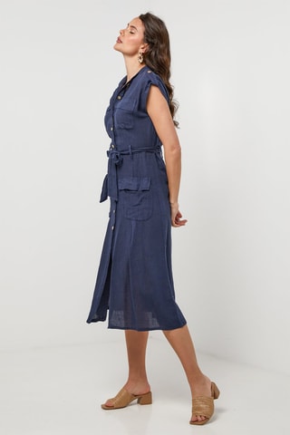 Linnen Blouse-jurk - Marineblauw - 100% linnen - Marineblauw