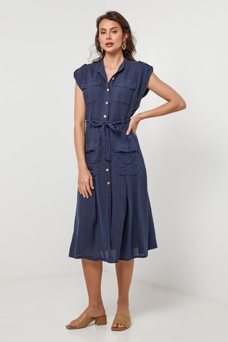 Linnen Blouse-jurk - Marineblauw - 100% linnen - Marineblauw