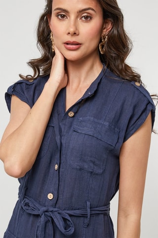 Linnen Blouse-jurk - Marineblauw - 100% linnen - Marineblauw