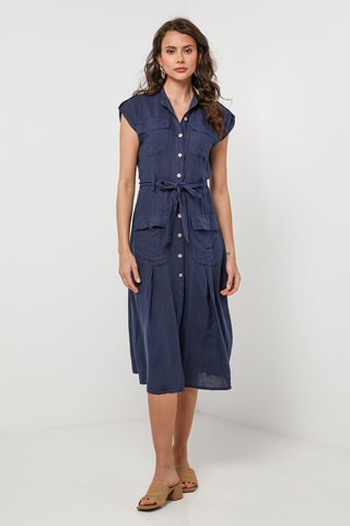 Linnen Blouse-jurk - Marineblauw - 100% linnen - Marineblauw