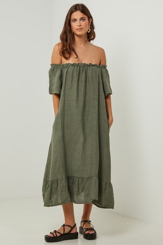 100% Linnen Jurk - Kaki - Kaki