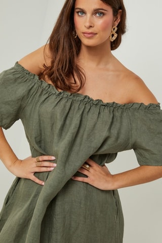 100% Linnen Jurk - Kaki - Kaki