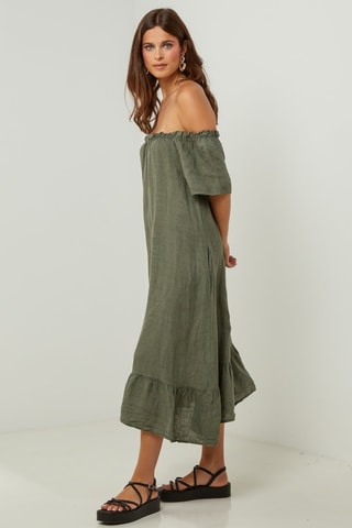 100% Linnen Jurk - Kaki - Kaki