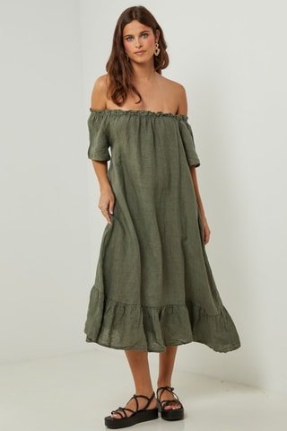 100% Linnen Jurk - Kaki - Kaki