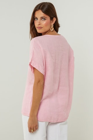 Oversized Linnen T-shirt - Roze - Roze en wit