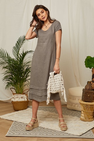 Lange Jurk - Taupe - 100% linnen - Taupe