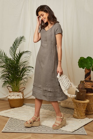 Lange Jurk - Taupe - 100% linnen - Taupe