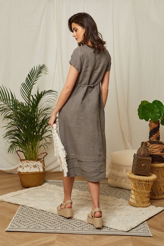 Lange Jurk - Taupe - 100% linnen - Taupe