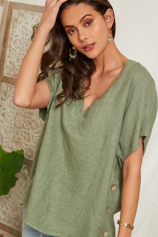 Top - Kaki - 100% linnen - Kaki