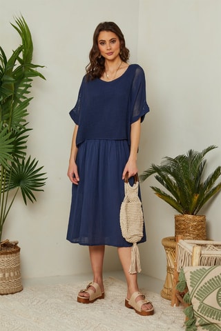 Linnen Jurk Marineblauw - Marineblauw