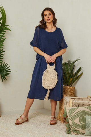 Linnen Jurk Marineblauw - Marineblauw