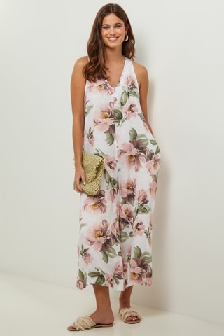 Mouwloze 100% Linnen Jumpsuit - Wit - Wit