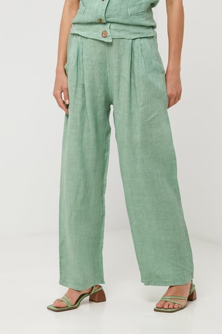 Linnen Broek Relaxed Fit Hoge Taille - Groen - 100% linnen - Groen