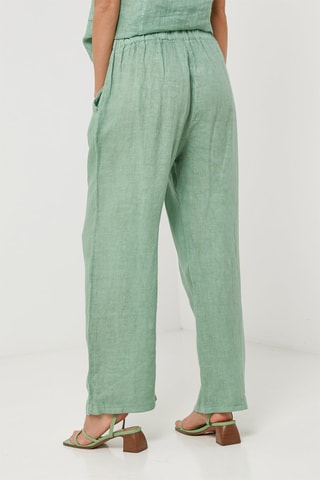 Linnen Broek Relaxed Fit Hoge Taille - Groen - 100% linnen - Groen