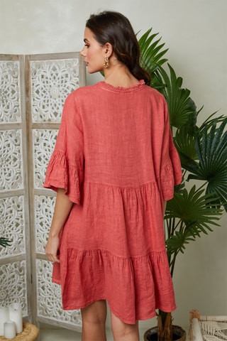 Skaterjurk - Koraalrood - 100% linnen - Koraalrood