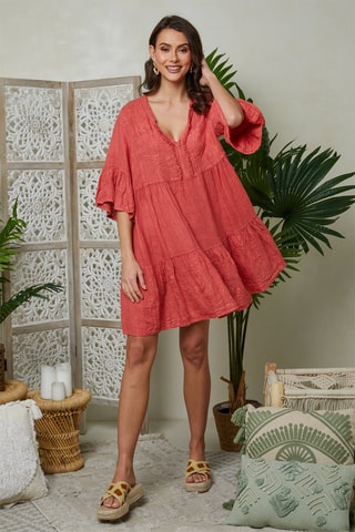 Skaterjurk - Koraalrood - 100% linnen - Koraalrood