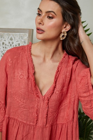 Skaterjurk - Koraalrood - 100% linnen - Koraalrood