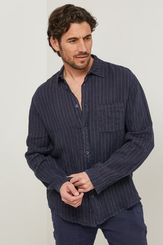 100% Linnen Overhemd - Marineblauw - Marineblauw