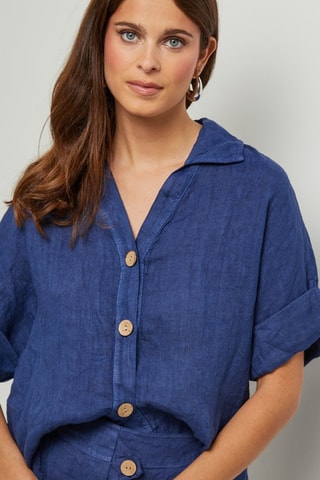 100% Linnen Blouse - Marineblauw - Marineblauw