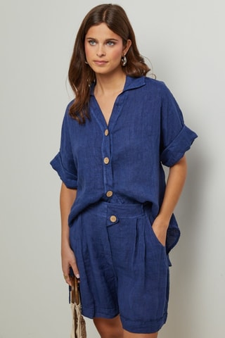 100% Linnen Blouse - Marineblauw - Marineblauw