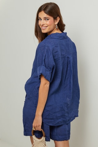 100% Linnen Blouse - Marineblauw - Marineblauw