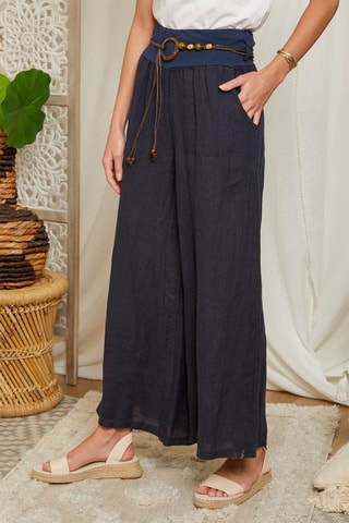 Palazzobroek - Marineblauw - 100% linnen - Marineblauw