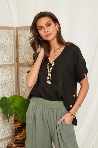 Top - Zwart - 100% linnen - Zwart