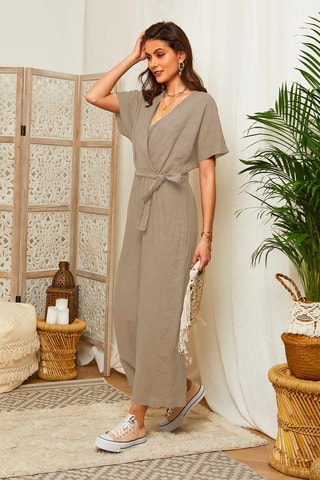 Linnen Jumpsuit Taupe - Taupe