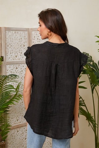 Mouwloze Linnen Blouse - Zwart - Zwart