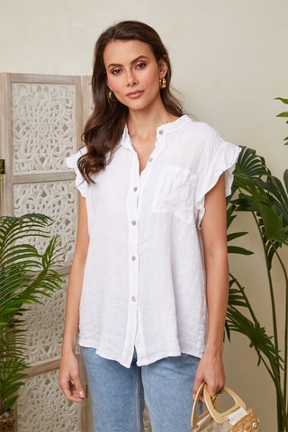 Mouwloze Linnen Blouse - Wit - Wit