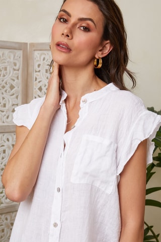 Mouwloze Linnen Blouse - Wit - Wit