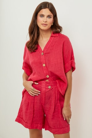 100% Linnen Blouse - Koraalrood - Koraalrood