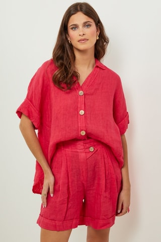 100% Linnen Blouse - Koraalrood - Koraalrood
